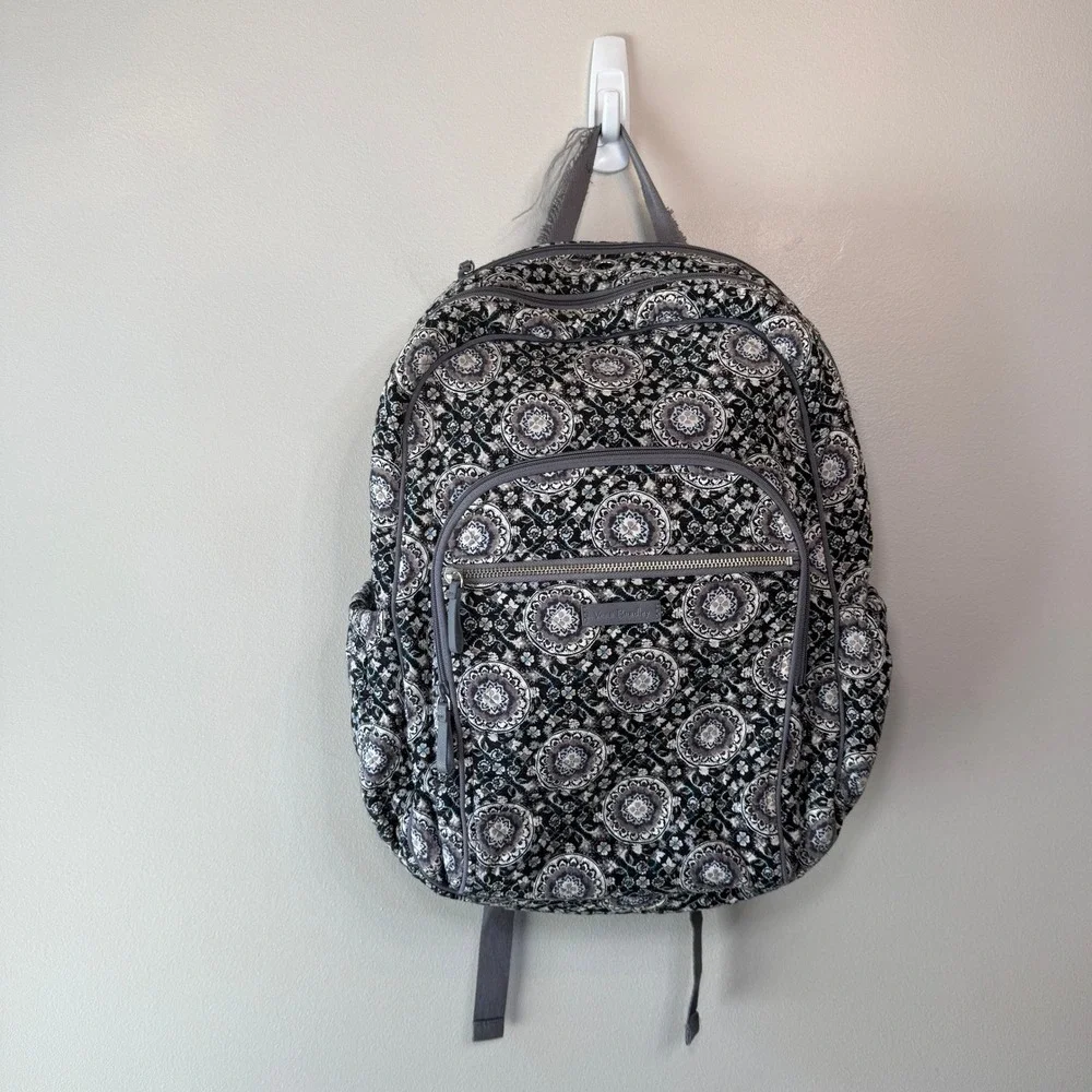 Vera Bradley Charcoal Medallion Paisley Print Campus Backpack Quilted Cotton